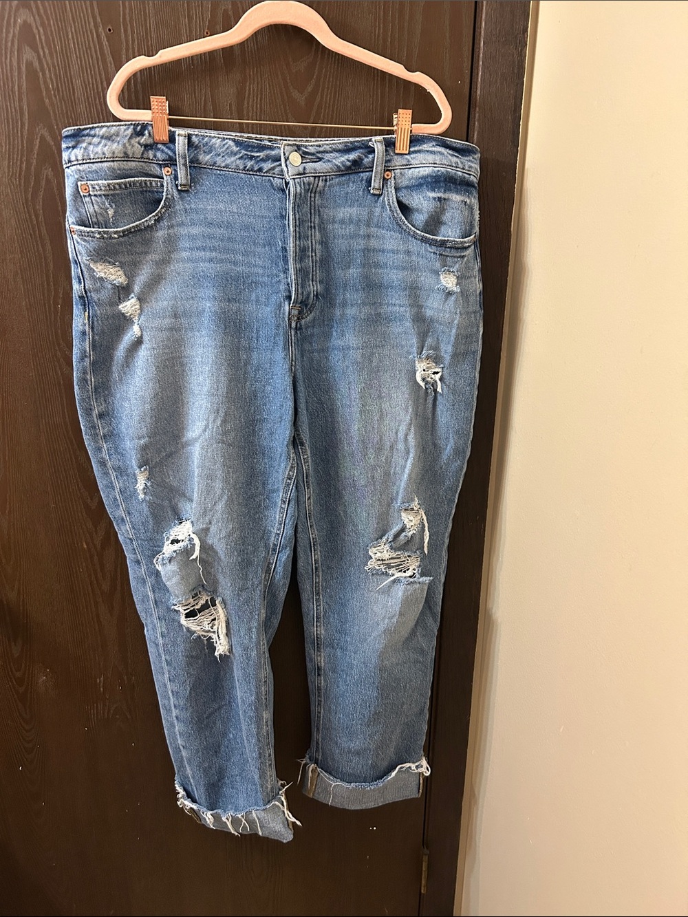 Distressed Hidden Button-fly Jeans